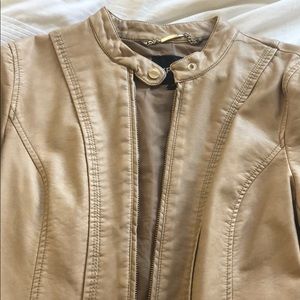 Express Womens Tan Faux Leather Moto Jacket Sz S